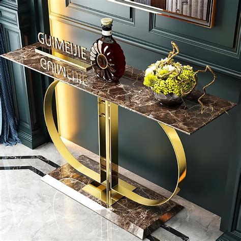 Rectangular Marble Narrow Console Table Entryway Table Marble Top