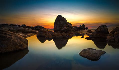 Sea Stones Sunset Wallpaper Hd Nature K Wallpapers Images And Background Wallpapers Den