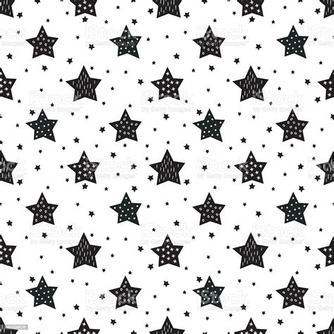 Seamless Black And White Pattern With Cute Stars For Kids Stock