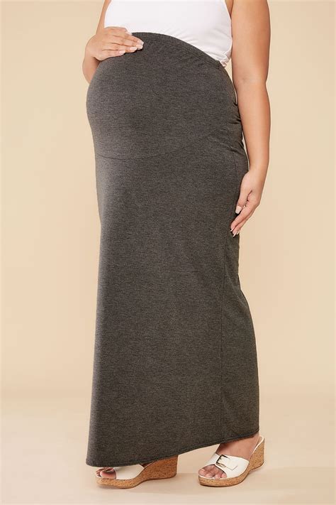 Bump It Up Maternity Grey Tube Maxi Skirt With Comfort Panel Plus Size 16 To 32