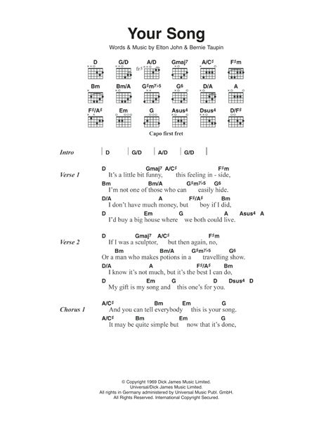 Your Song Chords And Lyrics Sheet And Chords Collection