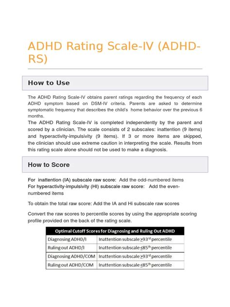 Adhd Rating Scale Scoring Pdf