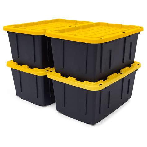 Tough Box 27 Gal Stackable Storage Totes W Lids Black And Yellow 4