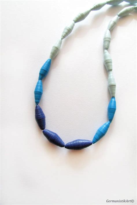 Ombre Blue Quilling Necklace Paper Bead Necklace Eco Friendly Paper