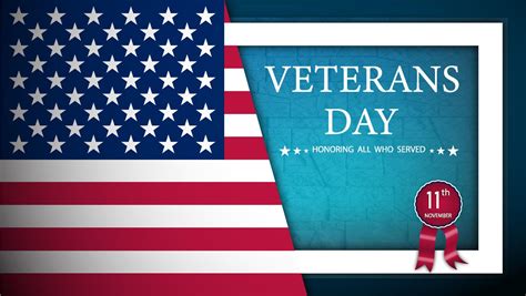 Happy Veterans Day Web Banner With American Flag And Memorial Wall In
