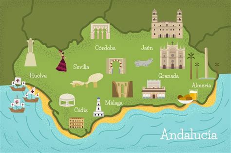 Mapa Da Andaluzia Com Pontos De Referência Vetor Grátis