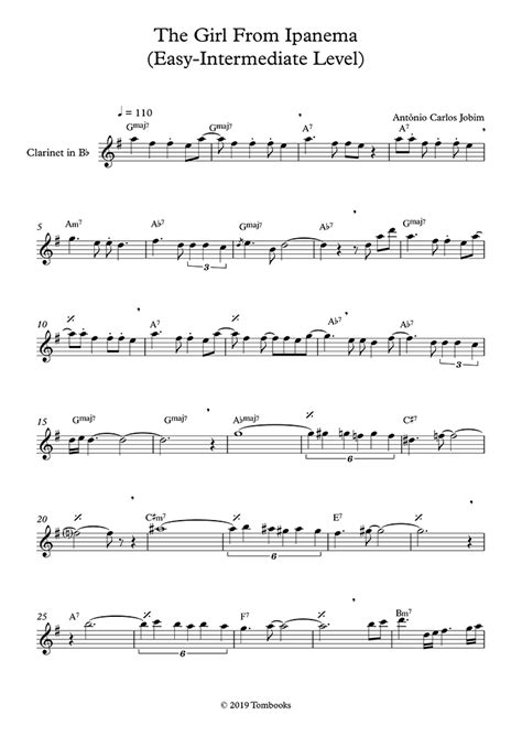 Solo tracks or woodwind section. Clarinet Sheet Music The Girl from Ipanema (Easy ...