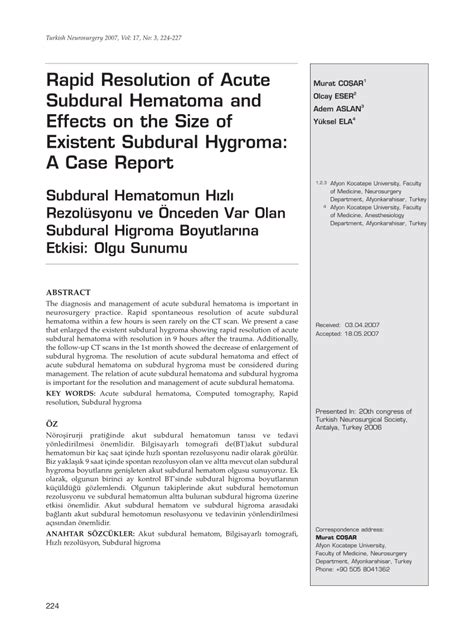 PDF Rapid Resolution Of Acute Subdural Hematoma And Effects On The