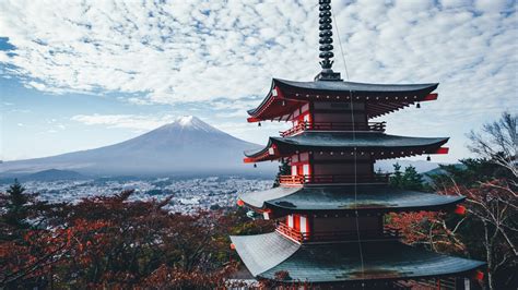 Япония, осень, небо, облака, дом, гора (1920x1080) - Обои - Пейзажи