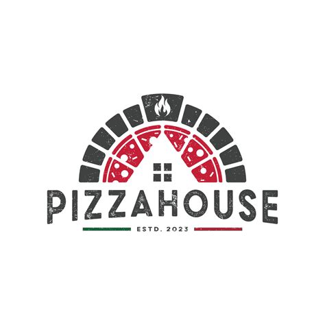 Pizza House Logo Vector With Vintage Style Tasty Red Pizza Home Made Label Icon Concept Logo