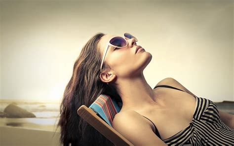 Beauty Sunglasses Sunbed Girl Brown Hair Sea Hd Wallpaper Peakpx