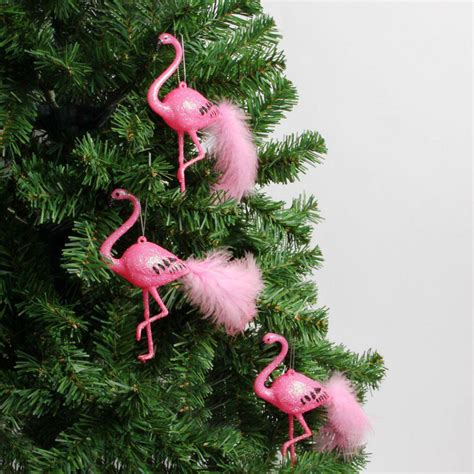Pink Flamingo Christmas Decorations Box Of 3 Christmas Tree