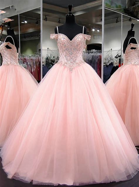Ball Gown Cap Sleeve Sweet 16 Light Pink Beaded Quinceanera Dress