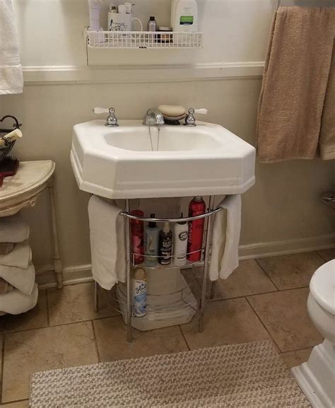 Gain Extra Storage Around Your Cabinet Less Pedestal Sink With A