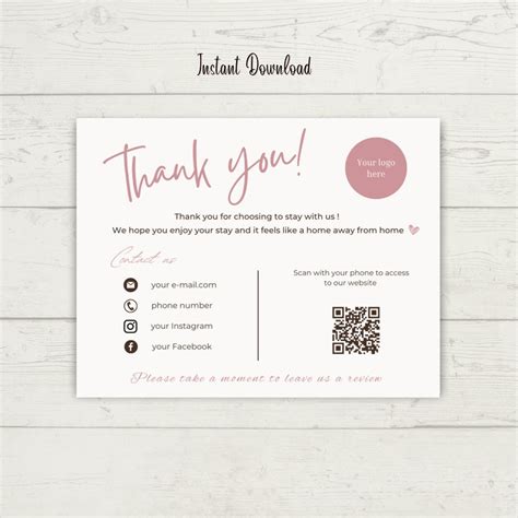 Airbnb Host Thank You Card Template Editable Canva Airbnb Etsy