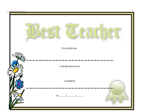 Best Teacher Certificate Template Flowers Download Printable Pdf