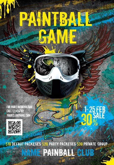 An Advertisement For Paintball Game With Wings And Goggles On The Front