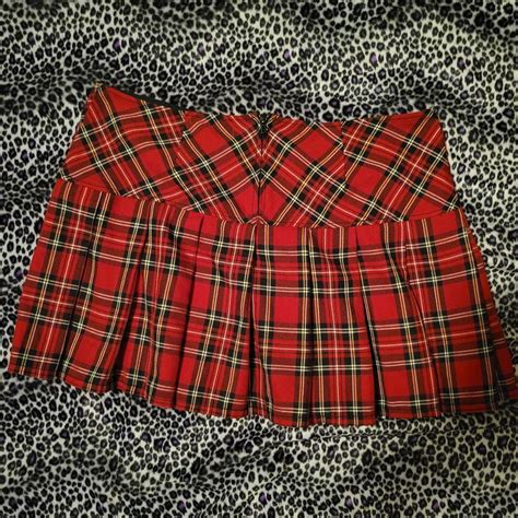 Royal Bones Plaid Skirt Classic Red Plaid Pleated Depop