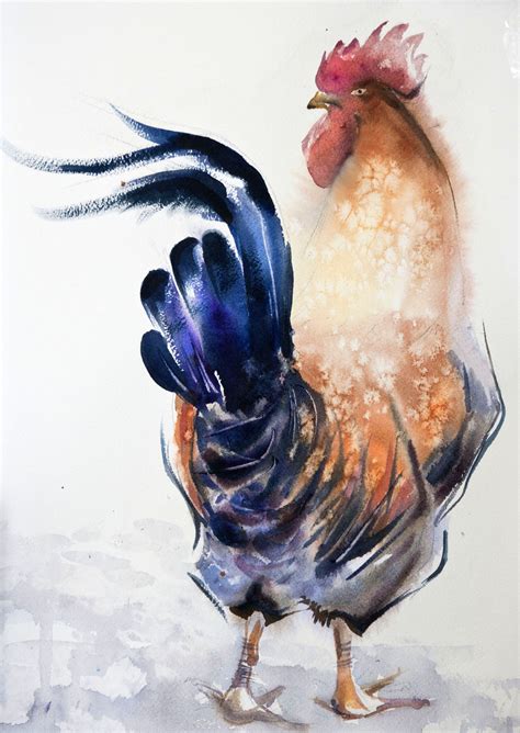 Red Salty Rooster 2838 Sm Watercolor On Paper Olga Flerova