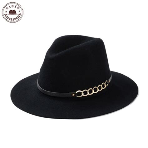 Nueva Moda Negro Fedora Sombreros Para Hombres De Lana Pura Ala Grande
