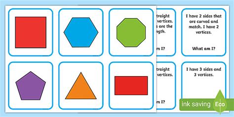 2d Shapes Activity 2d Shapes Properties Matching Cards