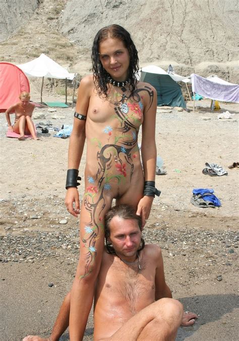 She Got Bodypainted Nude While Camping Nudeshots