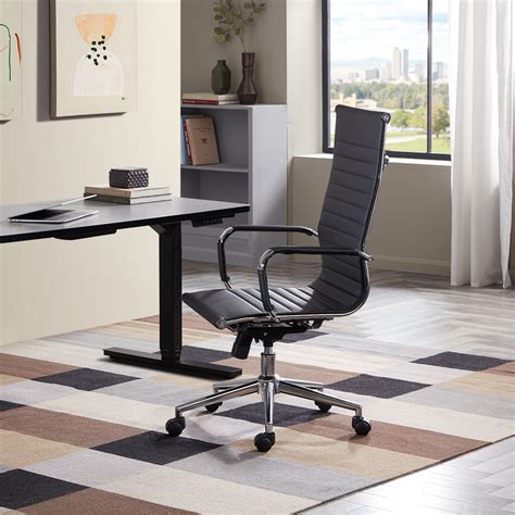 Belleze High Back Ribbed Upholstered Leather Executive Swivel Office