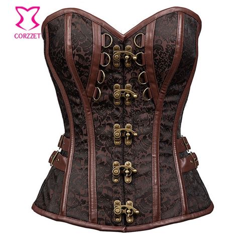 Brown Gothic Clothing Steampunk Corsets And Bustiers Xxxl Steel Boned Sexy Corset Plus Size