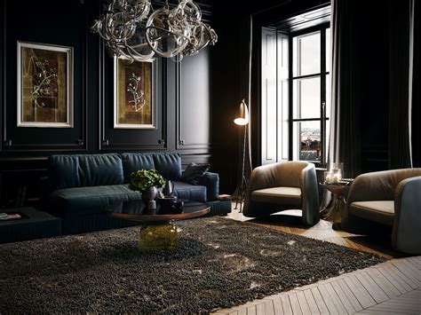 Black Classick Livingroom On Behance Dark Living Rooms Elegant