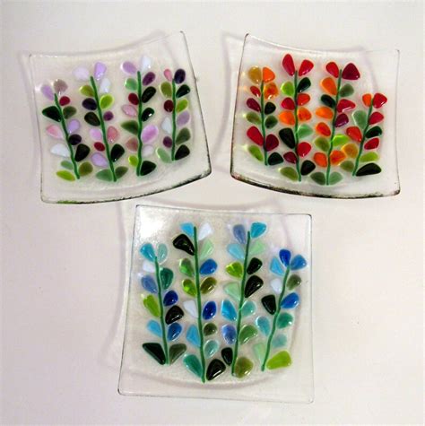 Fused Glass Plate Floral Glass Dish Flower Jewelry Keeper Etsy