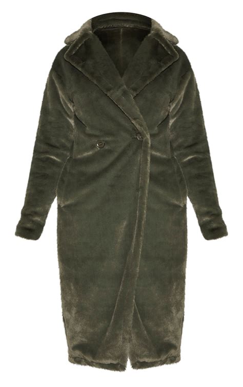 Tall Olive Green Faux Fur Long Line Coat Prettylittlething Aus