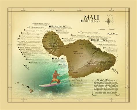 Maui Surf Break Map Vintage Inspired 11 X 14 Hawaiian Art
