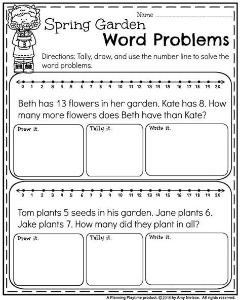 In this coloring math worksheet, your child will complete each picture, then solve the word problems using addition or subtraction. May First Grade Worksheets for Spring - Planning Playtime ...