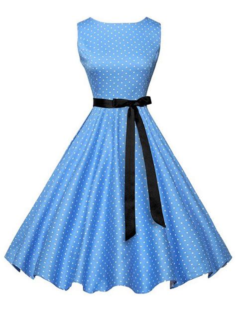 [34 off] polka dot a line vintage dress with belt rosegal