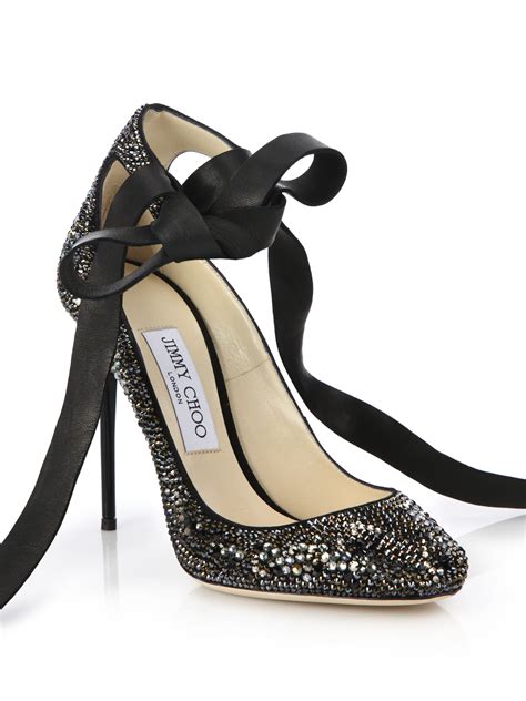 Jimmy Choo Silver Rosana Swarovski Crystal And Leather Ankle Tie Pumps