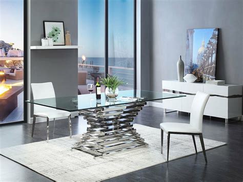 Arietta 7 Piece Modern Dining Room Set Rectangular Glass Top Metal Table Chairs Dining Sets