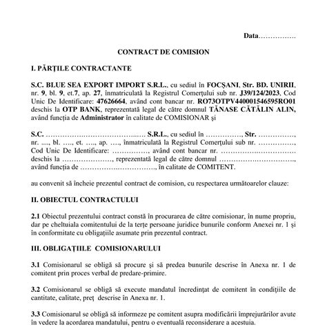 CONTRACT DE COMISION MODEL Comitentul Citeste Completeaza Si Trimite Contractul Pe Adresa De