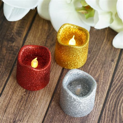 Gold Glitter Flameless Candles Led Battery Operated Votive Candles