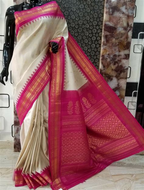 Gadwal Silk Cream And Pink Color Saree Online Shopping Saree Gadwal Sarees Silk Silk Sarees