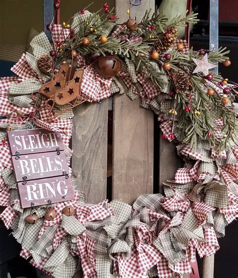 Primitive Christmas Sleigh Bells Wreath Primitive Country Etsy