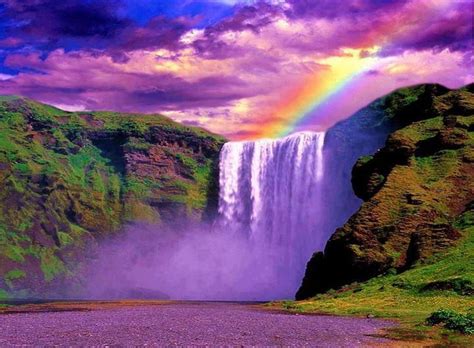 Beautiful Waterfall Colorful Bonito Rainbow Sky Beautiful Views