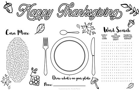 Thanksgiving Placemat Printable Printable Word Searches