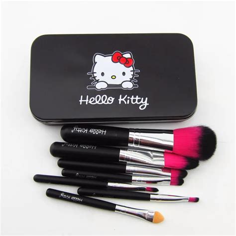Black New Hello Kitty Mini Makeup Brush Set Cosmetics Kit Pincel Maquiagem Make Up Brush Kit
