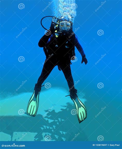 An Illustration Shot Of A Scuba Diver Floating Stock Illustration