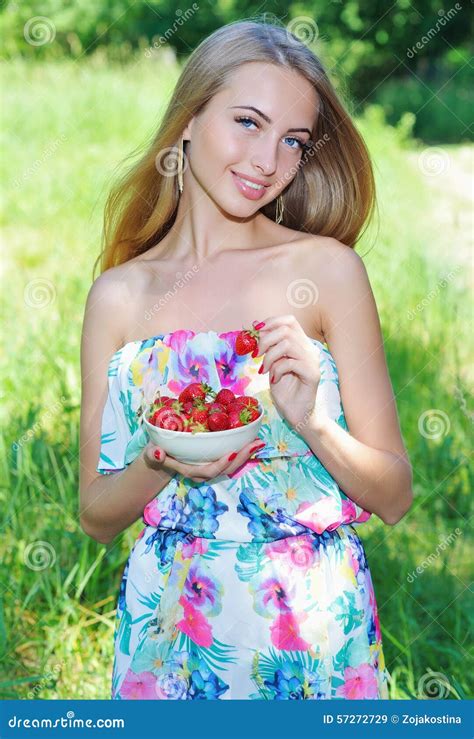 Smiling Girl With Strawberries Stock Image Image Of Face Beautiful 57272729