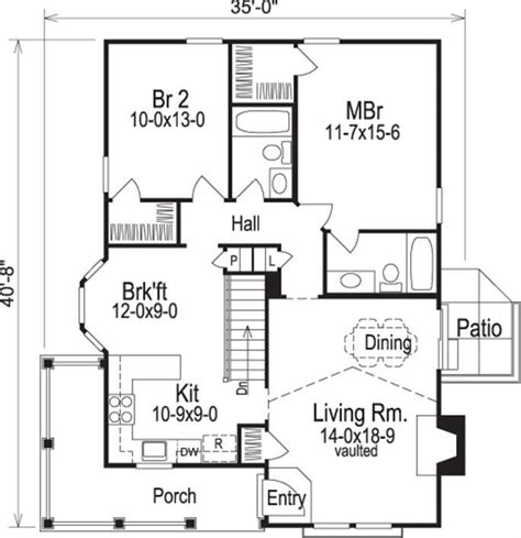 138 1133 Floor Plan Main Level 2 Bedroom House Plans Cottage Style