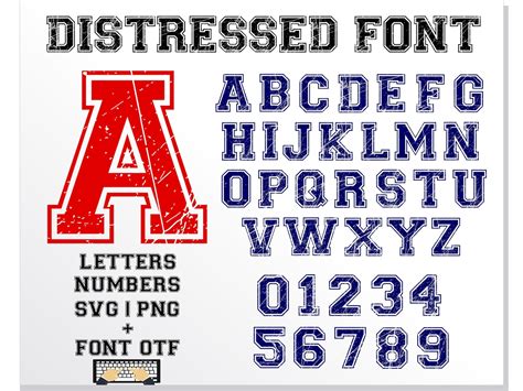 Varsity Distressed Font Letters Numbers Otf Svg Png Etsy