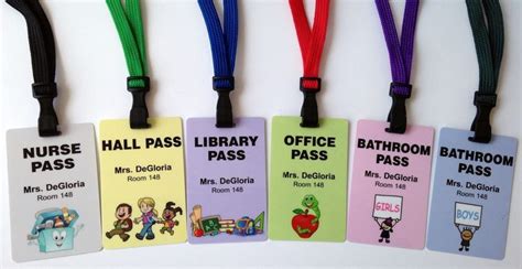 Hall Pass Set Of 6 Plastic Hall Pass Cards With Clips Hall Pass Elementary Schools School Hall