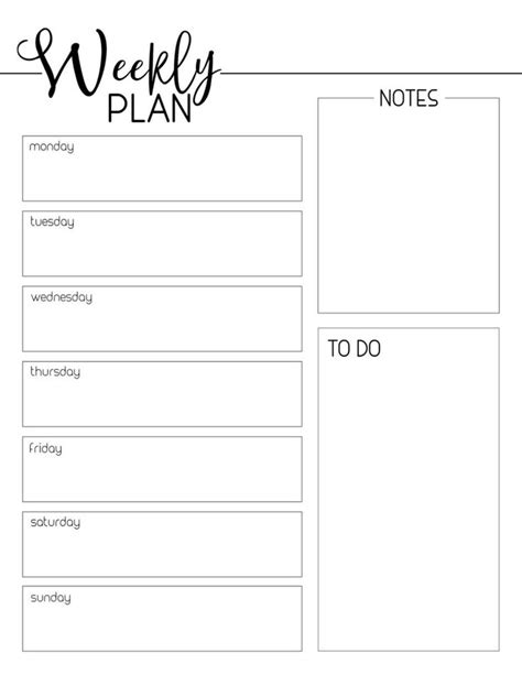 Free Printable Children's Weekly Planner Template
