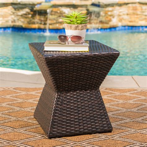 Frances Outdoor 16 Inch Multi Brown Wicker Square Side Table Gdf Studio